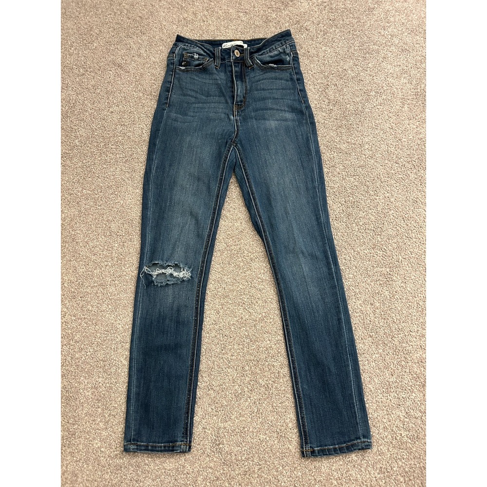 KanCan Skinny Jeans Womens 25 Dark Blue Excellent Distressed High Rise 113576